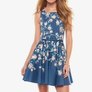 Lauren Conrad Blue Floral Keyhole Open Back Fit & Flare Dress